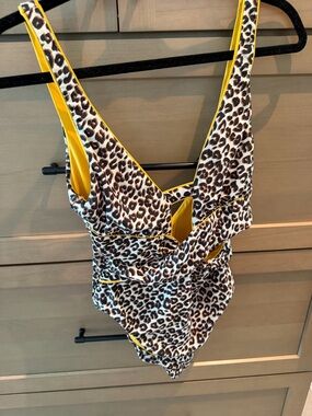 BECCA Leopard Print One-Piece Swimsuit with Flattering Plunge/Cross Detail